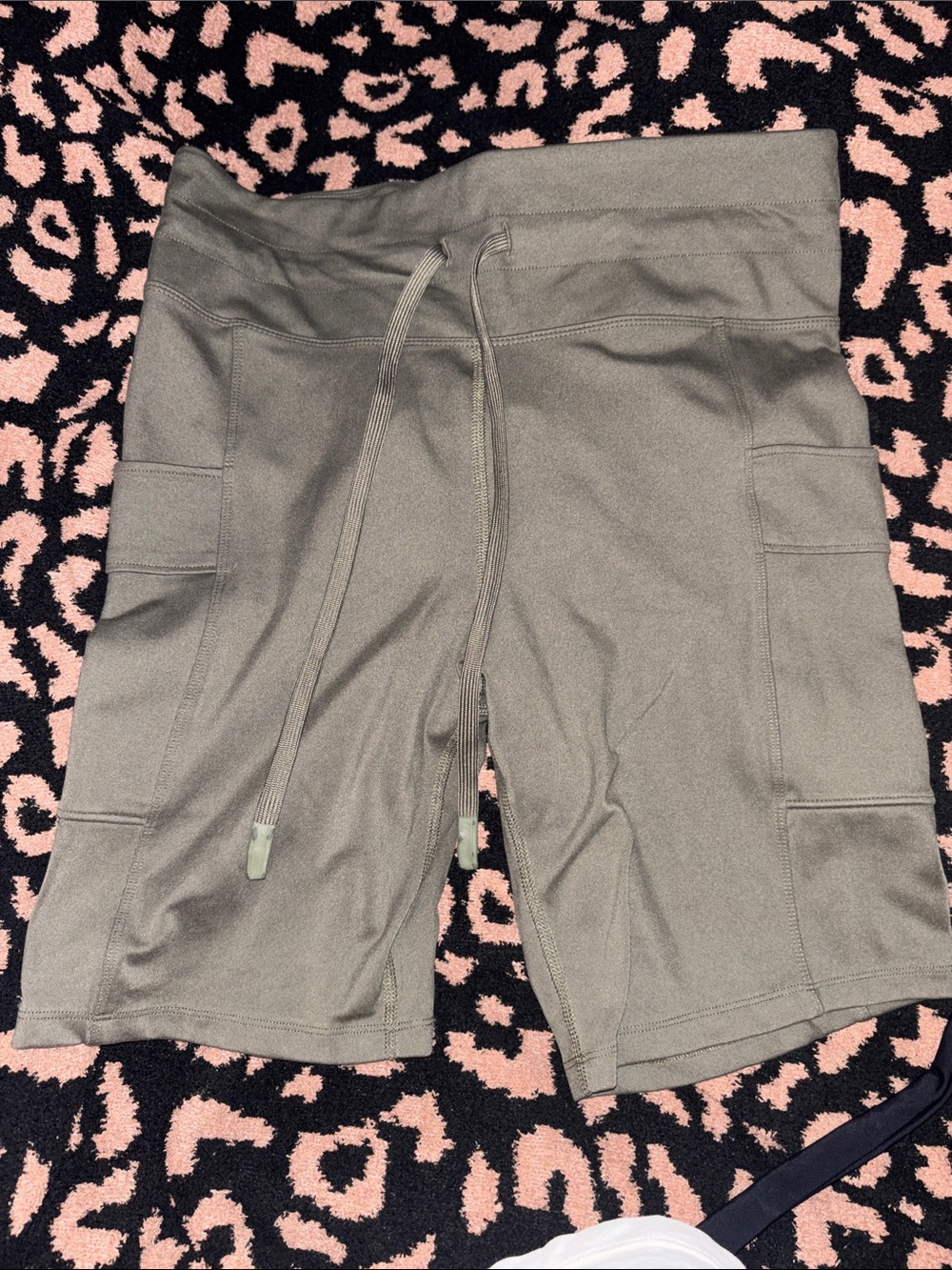 Eddie Bauer Olive Green High-Rise Bike Shorts with Drawstring